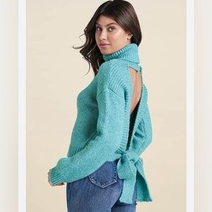 Venus Tie Open Back Turtle Neck Sweater